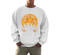 Generisch Sudadera de cuello redondo para hombre con Halloween gato KüRbis murciélago luna estampado corte suelto fijo diario compras versátil camiseta casual gatos negros puesta de sol gráfico