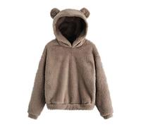 Generisch Sudadera de forro polar de manga larga para mujer, con capucha, diseño de oso, color neón, gris, 3XL