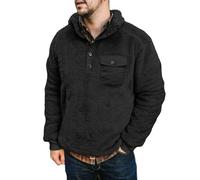 Generisch Sudadera de forro polar para hombre con cuello de botones, abrigo cálido, abrigo de moda, suave y cálido, Negro , L