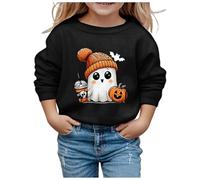 Generisch Sudadera de Halloween de moda para niñas con bonito estampado cómodo cuello redondo como ropa casual de manga larga, Negro , 10-11 años
