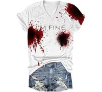 Generisch Sudadera de Halloween I'm Ok It's Not My Blood Halloween Sudadera Mujer Cuello Redondo Bloody Impreso Traje Transpirable Divertido Festival, C-negro., 3XL