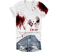Generisch Sudadera de Halloween I'm Ok It's Not My Blood Halloween Sudadera Mujer Cuello Redondo Bloody Impreso Traje Transpirable Divertido Festival, Rojo sandía D, M