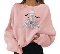 Generisch Sudadera de Halloween para mujer con divertido estampado de motivos acogedores, cuello redondo, mangas largas, Rosa., S