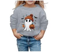 Generisch Sudadera de Halloween para niños con estampado bonito y cuello redondo, manga larga para niños, gris, 11-12 años