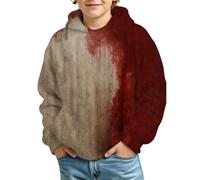 Generisch Sudadera de Halloween para niños con estampado de sangre, con bolsillos, para niños y niñas, con estampado sangriento, manga larga, disfraz de Halloween para adolescentes y jóvenes, Beige-3
