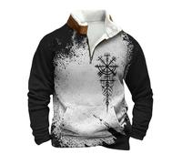Generisch Sudadera de hombre para exterior con media cremallera, sudadera con capucha de mitología nórdica y tatuajes vikingos, suéter cálido y suave de trabajo sin capucha, ropa de hombre gótica