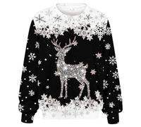 Generisch Sudadera de invierno de talla grande con cuello redondo acanalado, manga larga, estampado de letras, suéter suave e informal para mujer como ropa de salón, Negro , L