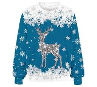 Generisch Sudadera de invierno de talla grande con cuello redondo acanalado, manga larga, estampado de letras, suéter suave e informal para mujer como ropa de salón, azul celeste, L