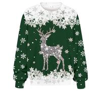 Generisch Sudadera de invierno de talla grande con cuello redondo acanalado, manga larga, estampado de letras, suéter suave e informal para mujer como ropa de salón, Verde oscuro., L