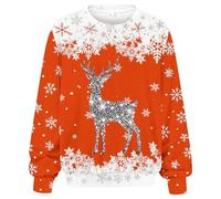 Generisch Sudadera de invierno de talla grande con cuello redondo acanalado, manga larga, estampado de letras, suéter suave e informal para mujer como ropa de salón, naranja, L