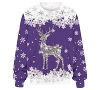 Generisch Sudadera de invierno de talla grande con cuello redondo acanalado, manga larga, estampado de letras, suéter suave e informal para mujer como ropa de salón, morado, L