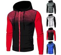 Generisch Sudadera de invierno para hombre, estilo informal, con cremallera y bolsillos, con capucha, rojo, L