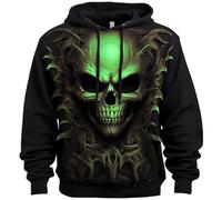 Generisch Sudadera de manga larga con capucha de Halloween para hombre, diseño estampado único, informal, manga larga, sudadera con capucha para hombre, verde, XL