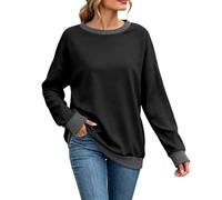 Generisch Sudadera de manga larga con cuello redondo, holgada, informal, ligera, túnica para las primeras mujeres, Negro , L