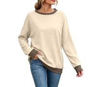 Generisch Sudadera de manga larga con cuello redondo, holgada, informal, ligera, túnica para las primeras mujeres, beige, L