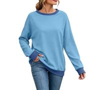 Generisch Sudadera de manga larga con cuello redondo, holgada, informal, ligera, túnica para las primeras mujeres, azul, L