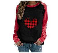 Generisch Sudadera de manga larga con estampado de corazón para San Valentín para mujer, con cintura elástica, Negro , M