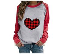 Generisch Sudadera de manga larga con estampado de corazón para San Valentín para mujer, con cintura elástica, gris, M