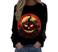 Generisch Sudadera de manga larga de Halloween con cuello redondo para mujer, Rojo sandía, XXL
