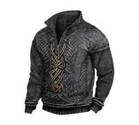 Generisch Sudadera de manga larga vikinga para hombre con media cremallera, mitología nórdica, estilo retro, cuello alto, sudadera medieval para el día a día, tatuaje de Vikings, #003black, XL