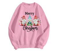 Generisch Sudadera de moda con cuello redondo y estampado navideño para mujer, sudadera de manga larga moderna para el estilo de vacaciones, suéter para mujer con purpurina, Rosa., L