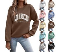Generisch Sudadera de mujer con estampado de letras, manga larga, cuello redondo, para otoño e invierno, con letras impresas, de algodón, casual, sin capucha, blusa, tops, azul claro, S