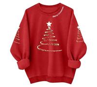 Generisch Sudadera de Navidad de gran tamaño para mujer con lentejuelas y manzana - Jersey informal con diferentes motivos festivos | Jersey de manga larga de murciélago, XXL