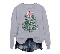 Generisch Sudadera de Navidad para mujer con diseño de árbol de Navidad - Sudadera informal con texto en inglés "Oh Come Let Us Adore Him" | Top cristiano para las vacaciones, Style_u05 Gris, L
