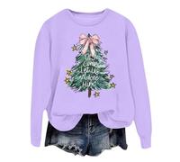Generisch Sudadera de Navidad para mujer con diseño de árbol de Navidad - Sudadera informal con texto en inglés "Oh Come Let Us Adore Him" | Top cristiano para las vacaciones, Style_u08 Púrpura, L
