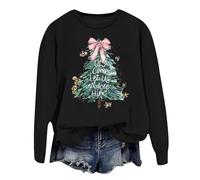 Generisch Sudadera de Navidad para mujer con diseño de árbol de Navidad - Sudadera informal con texto en inglés "Oh Come Let Us Adore Him" | Top cristiano para las vacaciones, Style_u02 Negro, L
