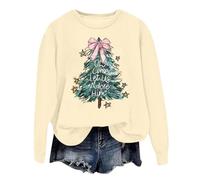 Generisch Sudadera de Navidad para mujer con diseño de árbol de Navidad - Sudadera informal con texto en inglés "Oh Come Let Us Adore Him" | Top cristiano para las vacaciones, Style_u01 Beige, L