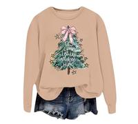 Generisch Sudadera de Navidad para mujer con diseño de árbol de Navidad - Sudadera informal con texto en inglés "Oh Come Let Us Adore Him" | Top cristiano para las vacaciones, Style_u06 Khaki, L