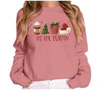 Generisch Sudadera de Navidad para mujer con diseño festivo, camiseta de manga larga "Tis The Season", suéter informal para Adviento, Style_l10 Pink, L