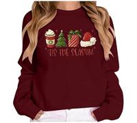 Generisch Sudadera de Navidad para mujer con diseño festivo, camiseta de manga larga "Tis The Season", suéter informal para Adviento, Style_L11 Vino Rojo, L