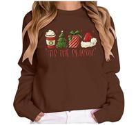 Generisch Sudadera de Navidad para mujer con diseño festivo, camiseta de manga larga "Tis The Season", suéter informal para Adviento, Style_l03 Marrón, S