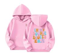 Generisch Sudadera deportiva con capucha y bolsillo para niños y niñas, con texto en inglés "In My Double Digits Birthday Bday", sudadera con bolsillo, Rosa., 11-12Years