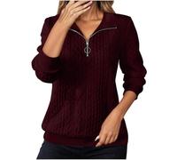 Generisch Sudadera deportiva de manga larga de color liso, cuello alto diario, media cremallera, sudadera deportiva sin capucha, suéter con bolsillos para ropa casual y ejercicios ligeros, Vino, S