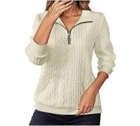 Generisch Sudadera deportiva de manga larga de color liso, cuello alto diario, media cremallera, sudadera deportiva sin capucha, suéter con bolsillos para ropa casual y ejercicios ligeros, beige, XL