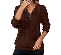 Generisch Sudadera deportiva de manga larga de color liso, cuello alto diario, media cremallera, sudadera deportiva sin capucha, suéter con bolsillos para ropa casual y ejercicios ligeros, marrón, M