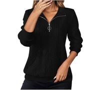 Generisch Sudadera deportiva de manga larga de color liso, cuello alto diario, media cremallera, sudadera deportiva sin capucha, suéter con bolsillos para ropa casual y ejercicios ligeros, Negro , XL