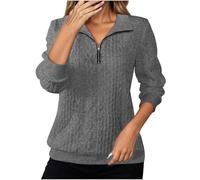 Generisch Sudadera deportiva de manga larga de color liso, cuello alto diario, media cremallera, sudadera deportiva sin capucha, suéter con bolsillos para ropa casual y ejercicios ligeros, gris, M