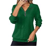 Generisch Sudadera deportiva de manga larga de color liso, cuello alto diario, media cremallera, sudadera deportiva sin capucha, suéter con bolsillos para ropa casual y ejercicios ligeros, verde, S