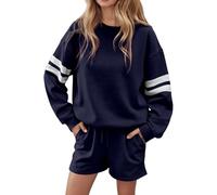 Generisch Sudadera diseñada con pantalones cortos a juego con colores contrastantes como un juego informal de dos piezas para la época fría del año, marine, XXL