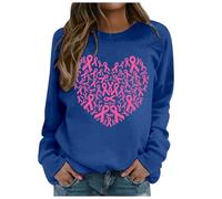 Generisch Sudadera elegante sin capucha para mujer, para el tiempo libre, con estampado de reconocimiento del cáncer para el mes de la concienciación del cáncer de mama, azul oscuro, L