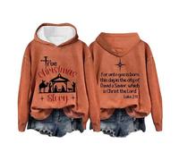 Generisch Sudadera estampada de forro polar sudaderas con capucha de manga larga suéter ropa de otoño suéteres para mujer, naranja, XXL