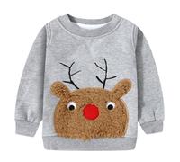 Generisch Sudadera festiva con capucha para niños con estampado de renos, forro polar cálido, para vacaciones de invierno, parte superior suave y cómoda, para uso diario, Gris claro., 4-5 años