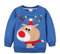 Generisch Sudadera festiva con capucha para niños con estampado de renos, forro polar cálido, para vacaciones de invierno, parte superior suave y cómoda, para uso diario, azul, 3-4 años