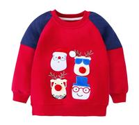 Generisch Sudadera festiva con capucha para niños con estampado de renos, forro polar cálido, para vacaciones de invierno, camiseta suave y cómoda, ropa de día a día, rojo, 4-5 años