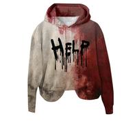 Generisch Sudadera grande para mujer con estampado de letras divertidas, ropa de Halloween, salpicaduras de sangre, Blanco, XL