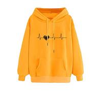 Generisch Sudadera gruesa con estampado de amor informal para mujer, manga larga, suéter de gran tamaño, para mujer, amarillo, S